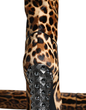 Beige Schwarz Leopard Kniehohe Stiefel Schuhe