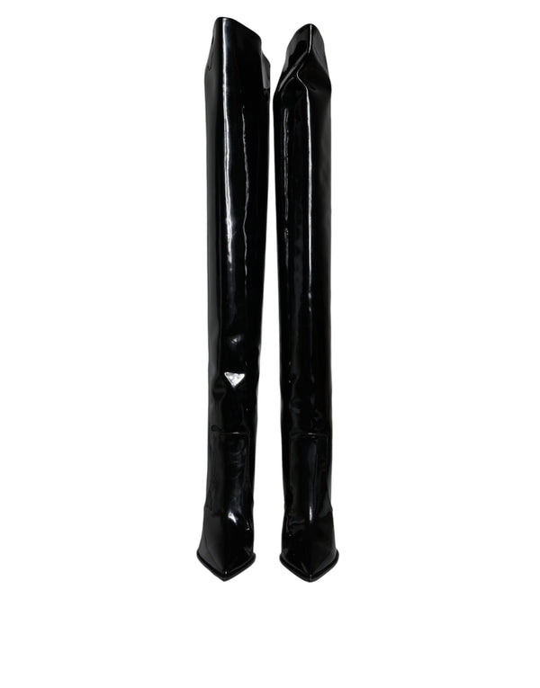 Schwarze Lackleder Kniehohe Stiefel Schuhe