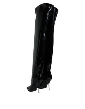 Schwarze Lackleder Kniehohe Stiefel Schuhe