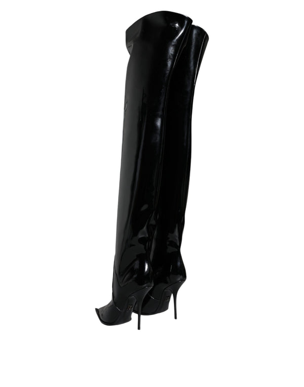 Schwarze Lackleder Kniehohe Stiefel Schuhe