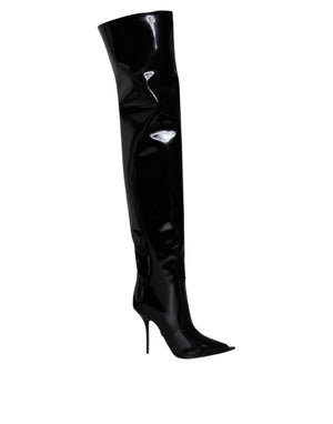 Schwarze Lackleder Kniehohe Stiefel Schuhe