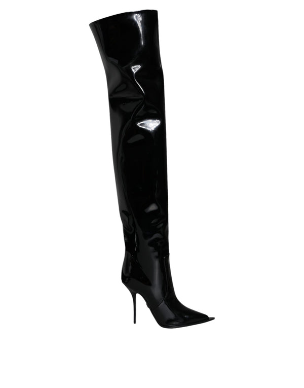 Schwarze Lackleder Kniehohe Stiefel Schuhe
