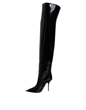 Schwarze Lackleder Kniehohe Stiefel Schuhe