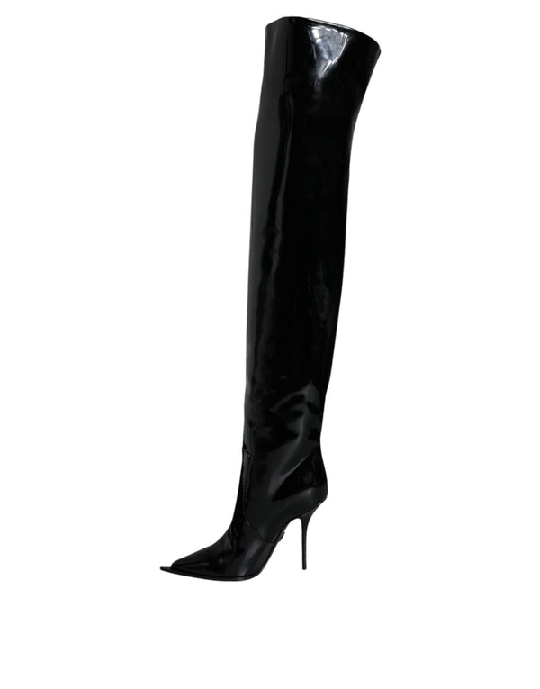Schwarze Lackleder Kniehohe Stiefel Schuhe