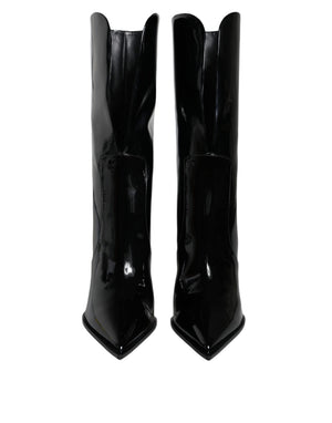 Schwarze Lackleder Mid Calf Stiefel Schuhe