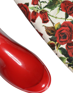 Rote geblümte kniehohe flache Gummistiefel Schuhe