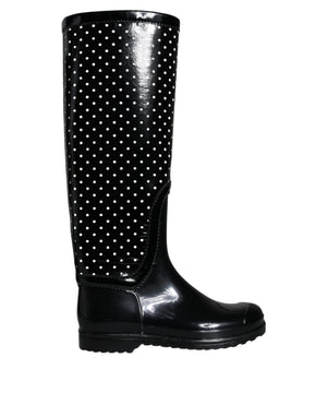 Schwarze gepunktete kniehohe Gummistiefel Schuhe