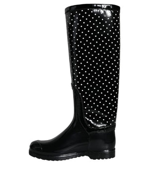 Schwarze gepunktete kniehohe Gummistiefel Schuhe