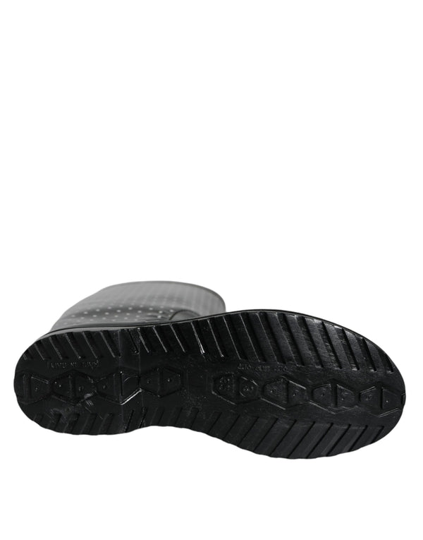 Schwarze gepunktete kniehohe Gummistiefel Schuhe