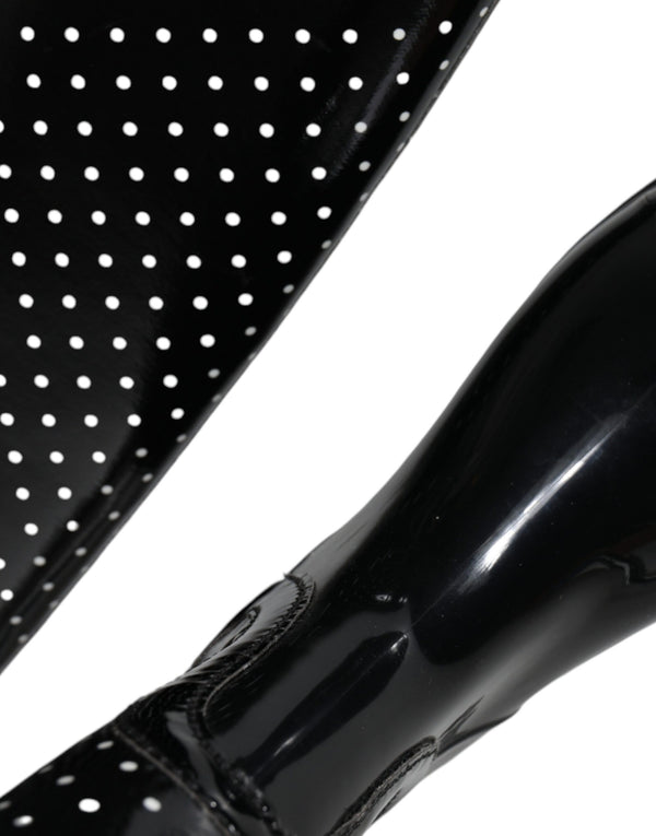 Schwarze gepunktete kniehohe Gummistiefel Schuhe