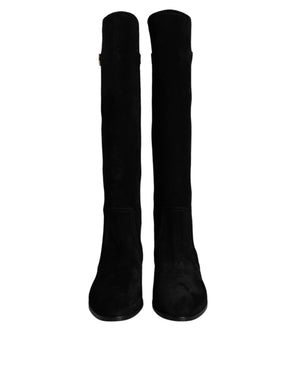 Schwarze kniehohe Stiefel aus Wildleder Schuhe