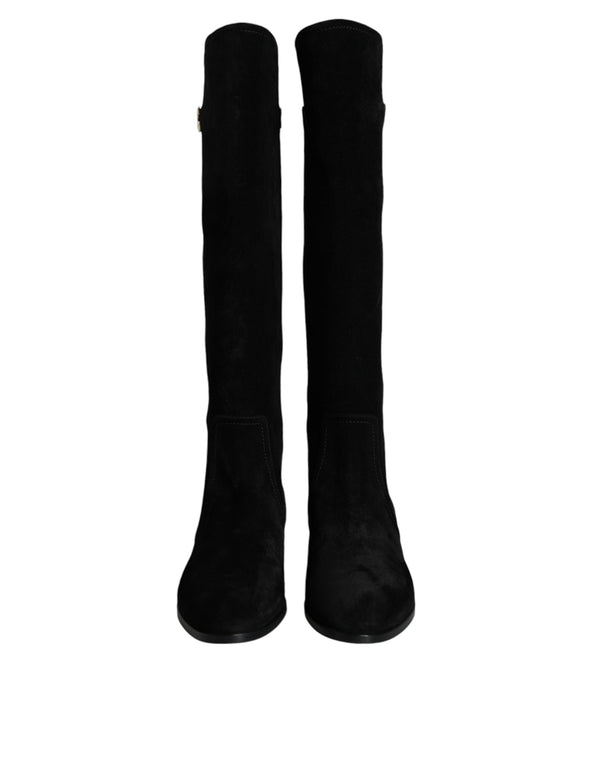 Schwarze kniehohe Stiefel aus Wildleder Schuhe