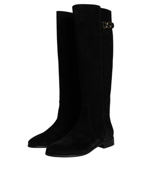 Schwarze kniehohe Stiefel aus Wildleder Schuhe