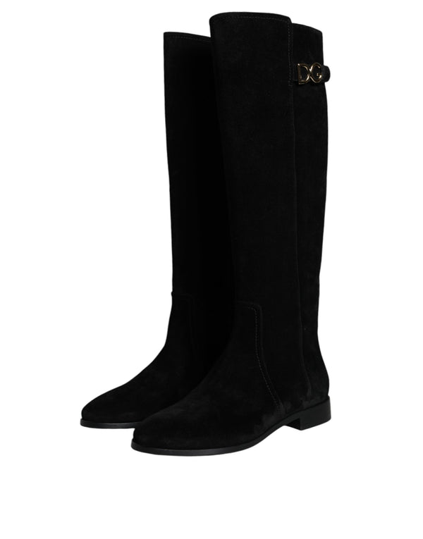 Schwarze kniehohe Stiefel aus Wildleder Schuhe