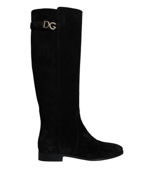 Schwarze kniehohe Stiefel aus Wildleder Schuhe