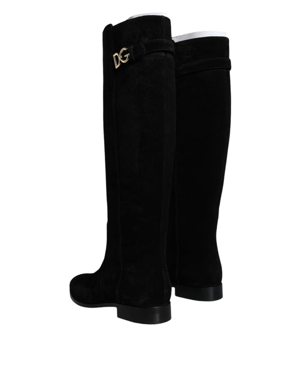 Schwarze kniehohe Stiefel aus Wildleder Schuhe