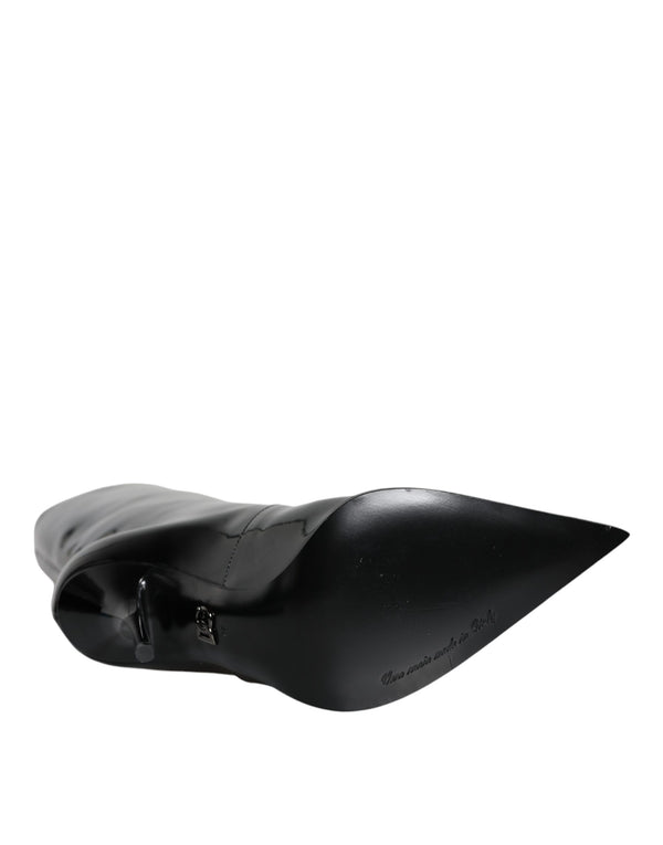 Schwarze Lackleder Mid Calf Stiefel Schuhe