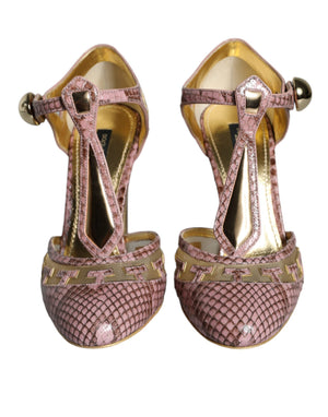 Rosa Gold Leder Pumps T-Riemen Sandalen Schuhe