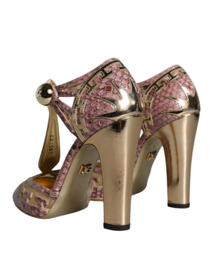 Rosa Gold Leder Pumps T-Riemen Sandalen Schuhe