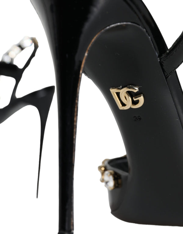 Schwarze Leder-Kristall-Knöchelriemen-Sandalen Schuhe