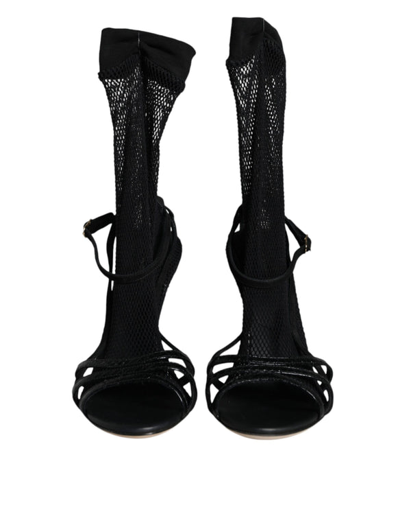 Schwarz Mesh Stiletto Heels Sandalen Schuhe