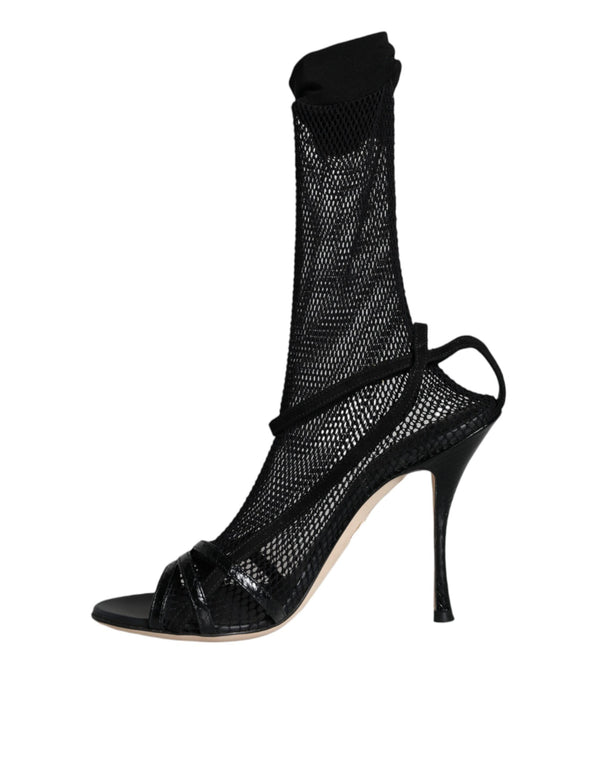 Schwarz Mesh Stiletto Heels Sandalen Schuhe