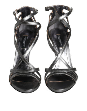 Silberne Keira Leder Heels Sandalen Schuhe