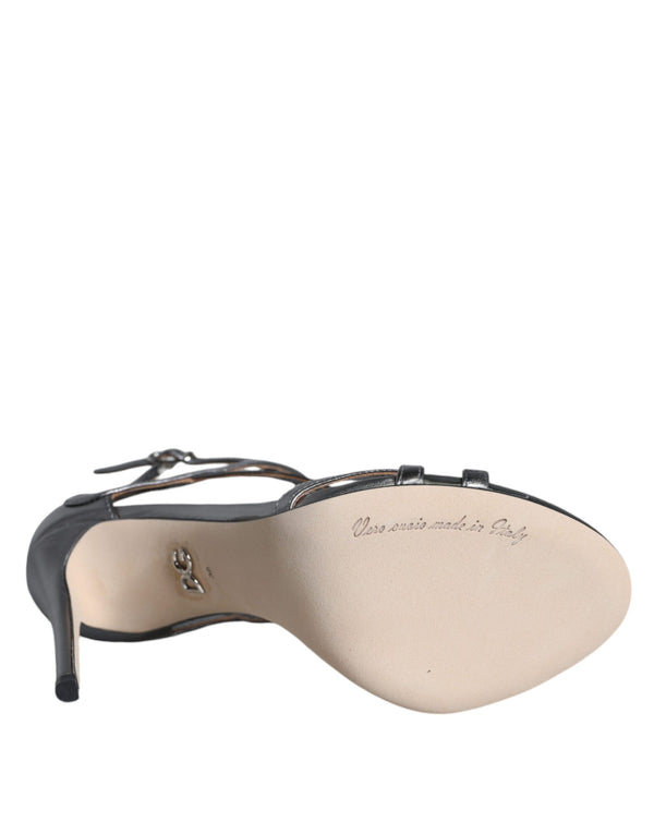 Silberne Keira Leder Heels Sandalen Schuhe