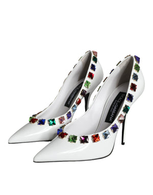Weiß Crystals Leder High Heels Pumps Schuhe