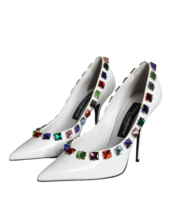 Weiß Crystals Leder High Heels Pumps Schuhe