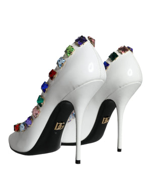 Weiß Crystals Leder High Heels Pumps Schuhe