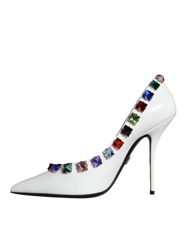 Weiß Crystals Leder High Heels Pumps Schuhe