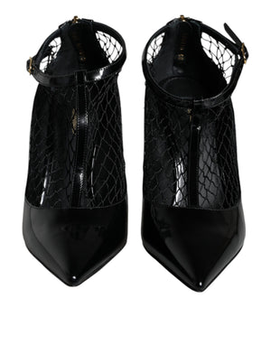 Schwarz Mesh Lackleder Heels Pumps Schuhe