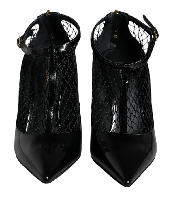 Schwarz Mesh Lackleder Heels Pumps Schuhe
