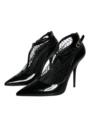 Schwarz Mesh Lackleder Heels Pumps Schuhe