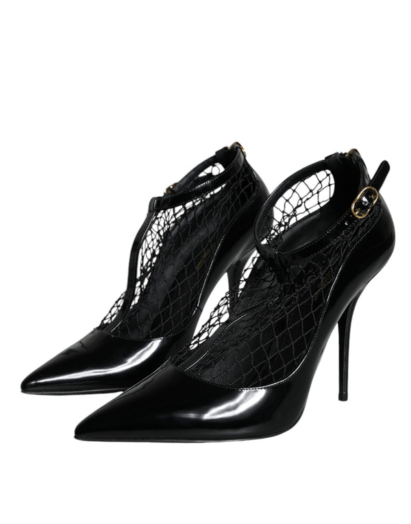 Schwarz Mesh Lackleder Heels Pumps Schuhe