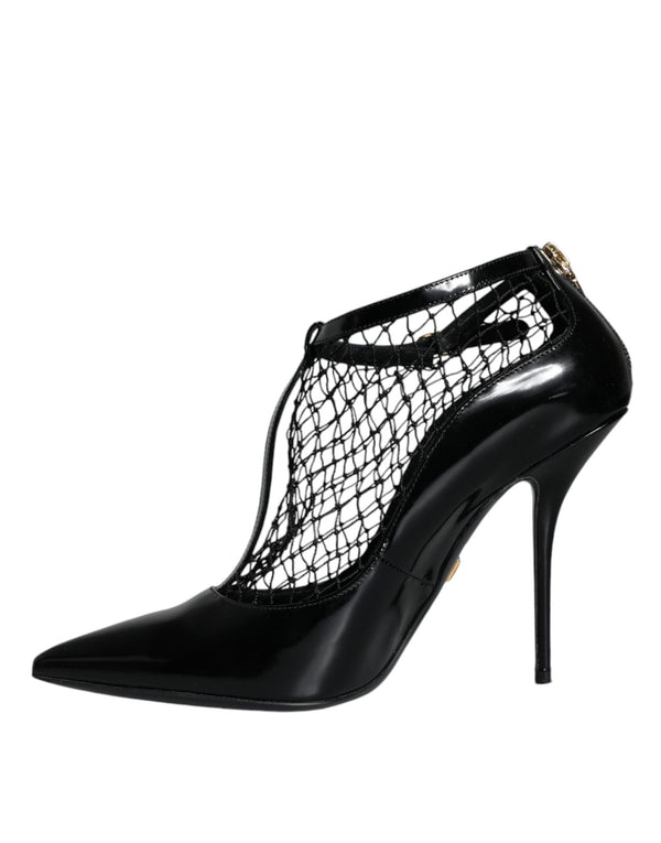 Schwarz Mesh Lackleder Heels Pumps Schuhe