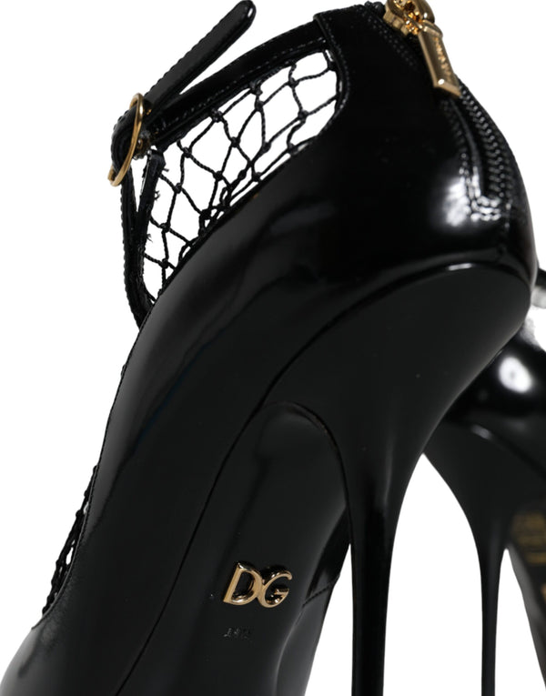 Schwarz Mesh Lackleder Heels Pumps Schuhe