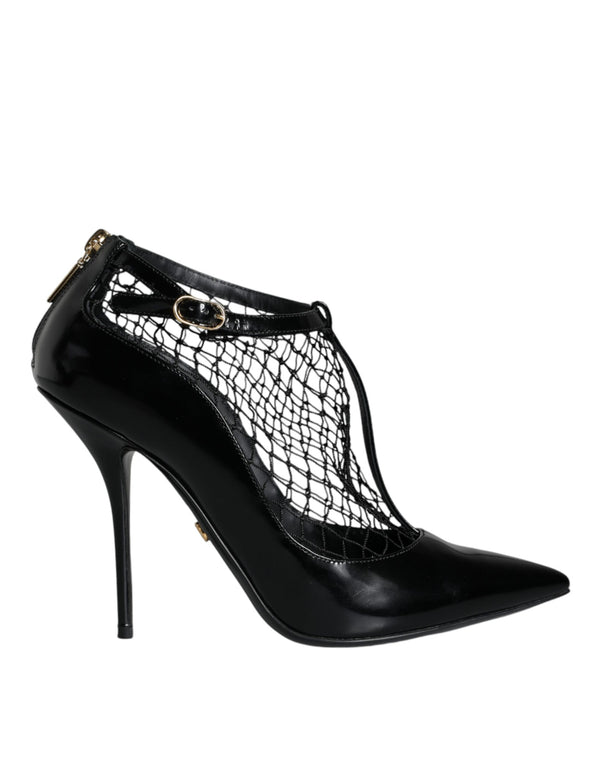 Schwarz Mesh Lackleder Heels Pumps Schuhe