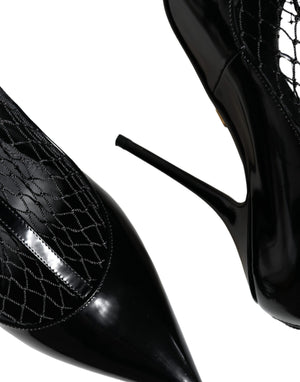Schwarz Mesh Lackleder Heels Pumps Schuhe