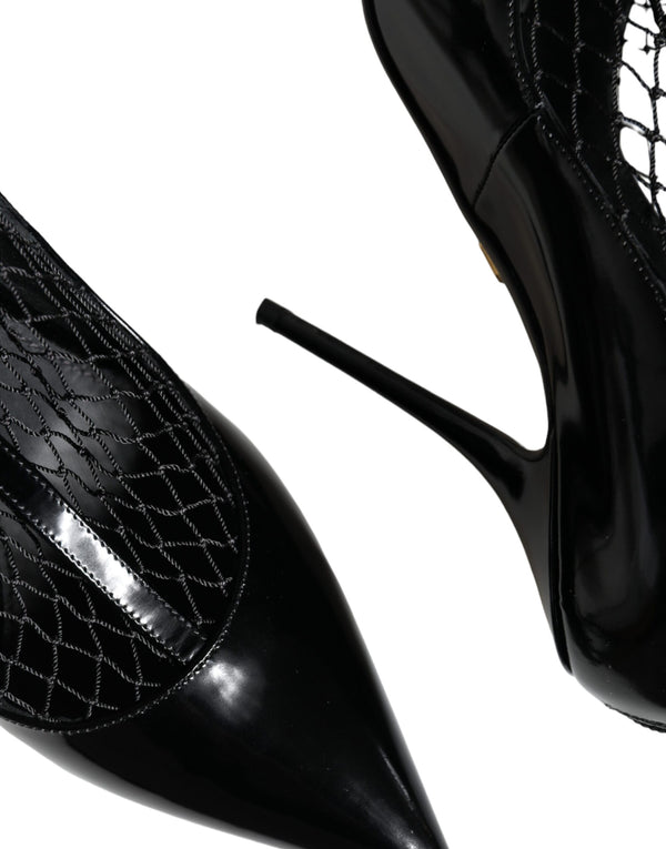 Schwarz Mesh Lackleder Heels Pumps Schuhe