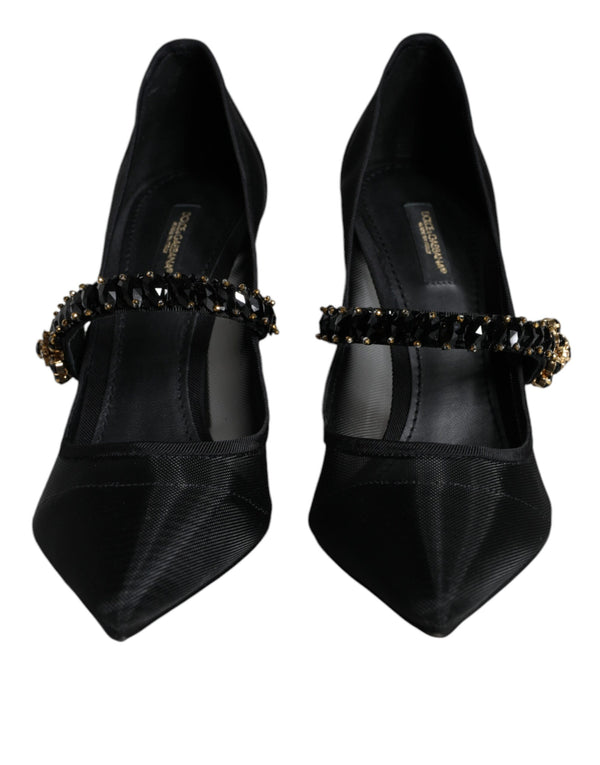 Schwarz Mesh Mary Jane Crystal Heel Pumps Schuhe