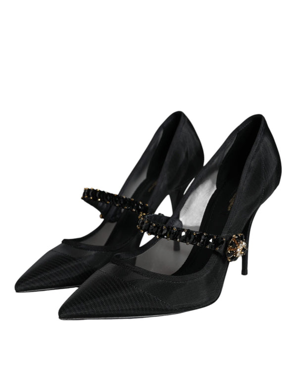 Schwarz Mesh Mary Jane Crystal Heel Pumps Schuhe