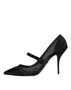 Schwarz Mesh Mary Jane Crystal Heel Pumps Schuhe