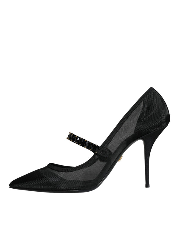 Schwarz Mesh Mary Jane Crystal Heel Pumps Schuhe