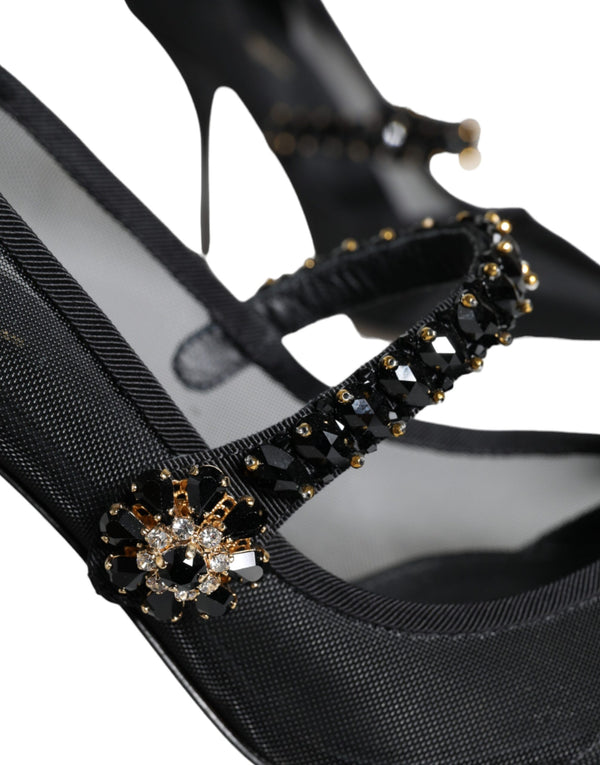Schwarz Mesh Mary Jane Crystal Heel Pumps Schuhe