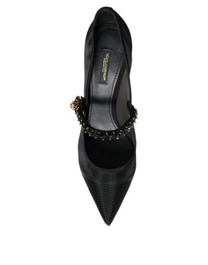 Schwarz Mesh Mary Jane Crystal Heel Pumps Schuhe