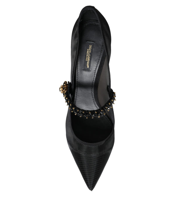 Schwarz Mesh Mary Jane Crystal Heel Pumps Schuhe
