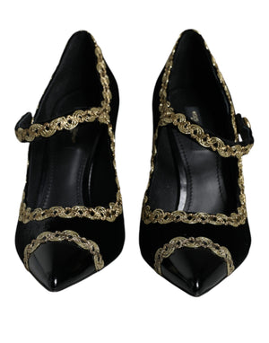 Schwarz Mary Janes Samt Gold Pumps Schuhe