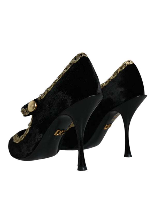 Schwarz Mary Janes Samt Gold Pumps Schuhe